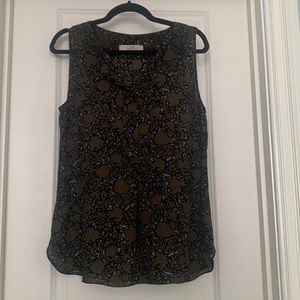 Sleeveless olive floral print LOFT blouse - Medium